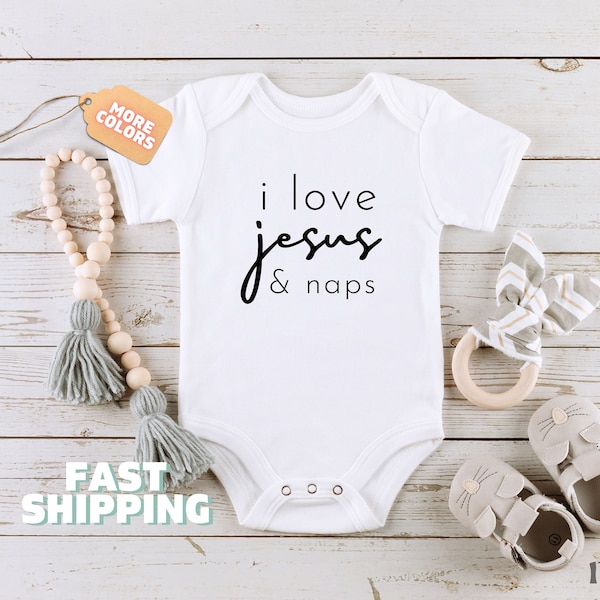 I Love Jesus and Naps Baby Onesies® Brand Religious Baby Newborn Outfit Bodysuit Baby Shower Gift for Pregnancy Reveal Baby Announcement 114