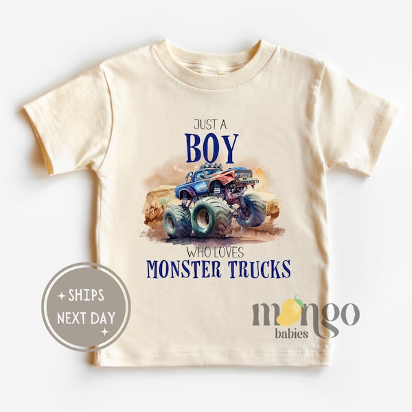 Truck Boys Tshirt for Kids Just A Boy Who Loves Monster Trucks Baby Natural Baby Clothes Baby Announcement for Boys Tshirt for Kids 1774