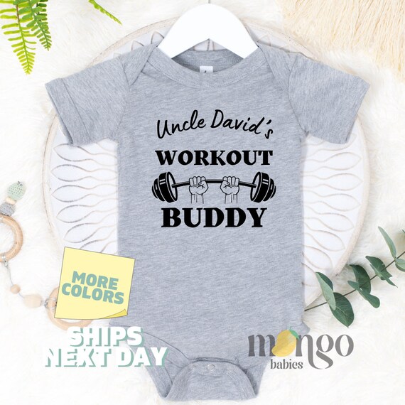 Funny Baby Onesies Brand Workout Buddy Kid T shirt Natural Baby Unisex Baby Announcement Gift for Uncle Custom Name New Uncle Surprise Etsy