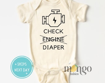 Check Engine Baby Onesies® Brand Funny Poopy Diaper Baby Clothes Mechanic Baby Bodysuit Cute Baby Bodysuit Funny Baby Shower Gift New Dad
