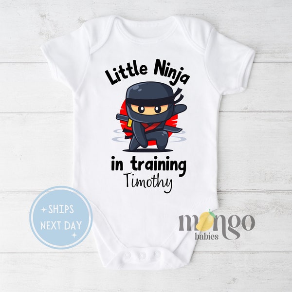 Funny Baby Onesies® Brand Little Ninja in Training Custom Name Baby Bodysuit for Newborn Gift for Baby Shower Gift for Boys Kid Tshirt 1697