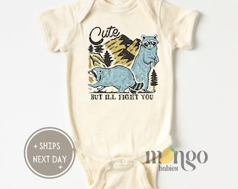 Raccoon Baby Onesies® Brand Cute but I'll Fight Wild Animals Baby Clothes Unisex Baby Announcement for Boy and Girl Newborn Gift Ideas 1687