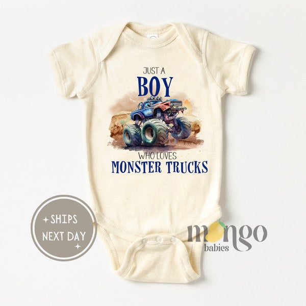 Cute Baby Onesies® Brand Just A Boy Who Loves Monster Trucks Baby Natural Baby Clothes Baby Announcement for Boys Tshirt for Kids Truck 1774