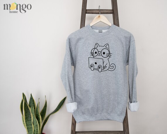 Nerd Cat Sweatshirt Gift for Her Funny Geek Shirt Cat Lover - Etsy