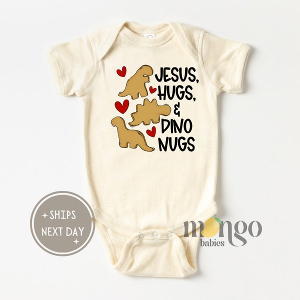 Funny Baby Onesies® Brand Jesus, Hugs & Dino Nugs Dino Baby Announcement Baby Shower Gift for Newborn Clothes for Infant Gift for Boys 1986