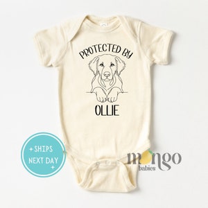 Custom Baby Onesies® Brand Protected By Custom Dog Name Custom Name Gift for Newborn Gift for Pet Lover Dogs Baby Gift for Kid Tee  Cat Baby