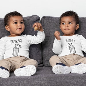 Drinking Buddies Onesies® Bodysuit Baby Shower Gift for Twins Baby Bodysuit Baby Boy Onesie Baby Girl Onesie Baby Shower Gift Idea Not A Set image 2