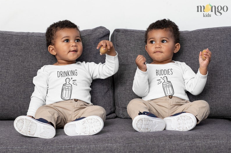 Drinking Buddies Onesies® Bodysuit Baby Shower Gift for Twins Baby Bodysuit Baby Boy Onesie Baby Girl Onesie Baby Shower Gift Idea Not A Set image 2