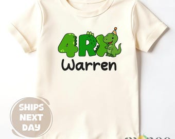 Personalized 4th Birthday Dinosaur Shirt: Four Rex Custom Name Tee