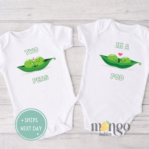 Set di 2 gemelli - Two Peas in a Pod Twin Baby Onesies® Brand Twin Outfit Magliette divertenti per gemelli Peas Magliette carine per i migliori amici gemelli e neonati