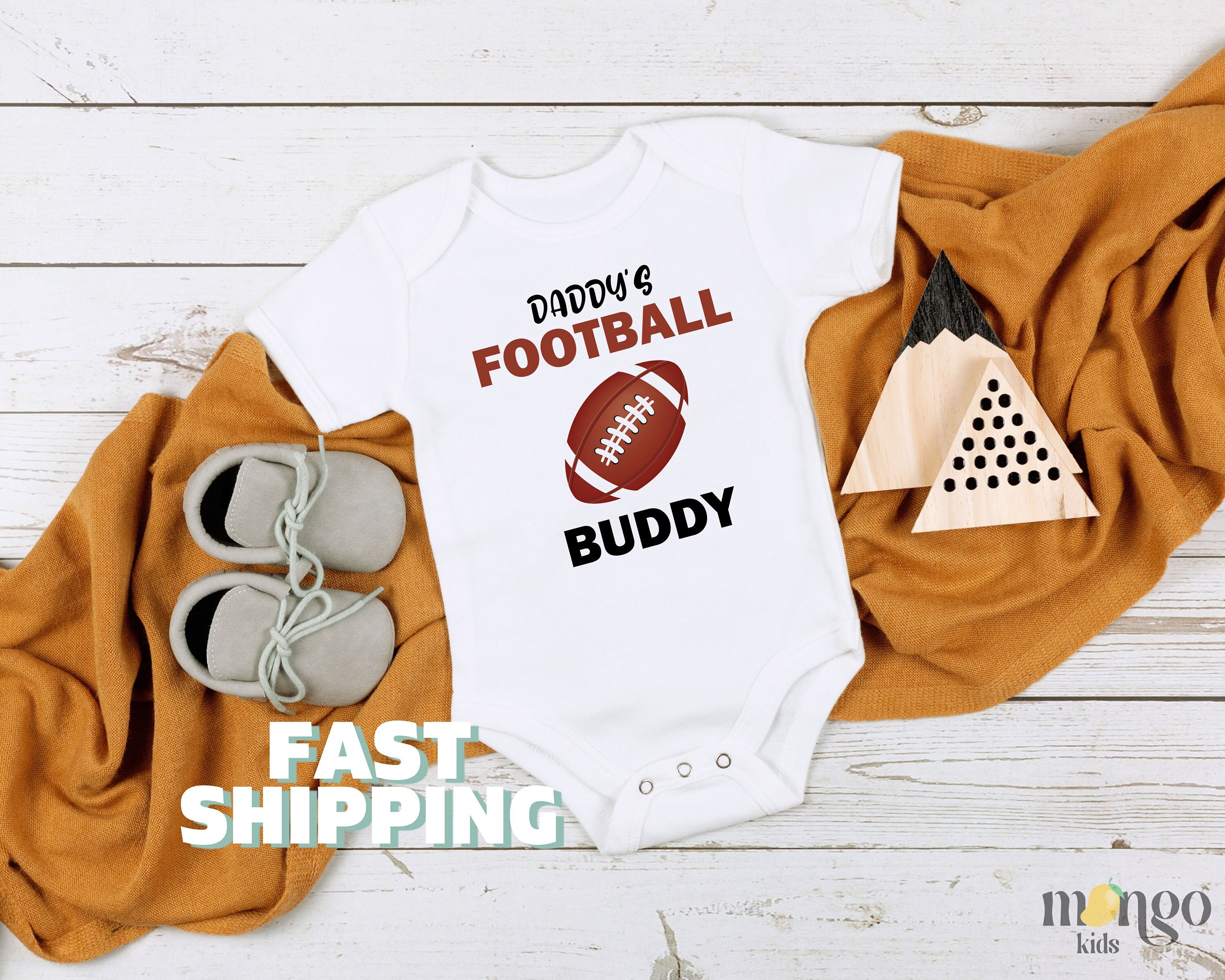 Daddy's Football Buddy Baby One Piece Green And Yellow Cute Boy Or Gir