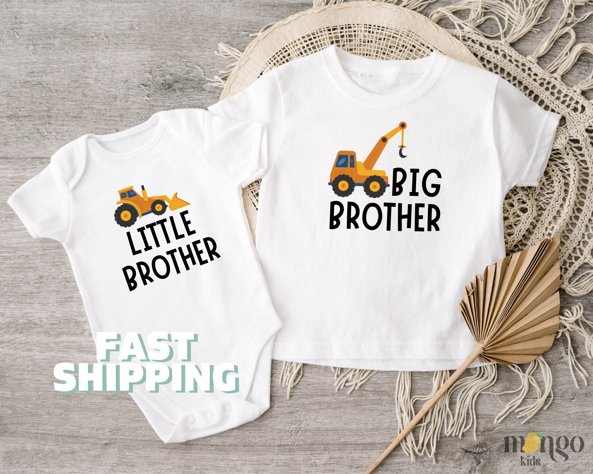 Brothers Onesies® Brand Big Brother Little Brother Custom Baby Cute Matching Brothers Digger Matching Outfit Construction Outfit - NOT A SET