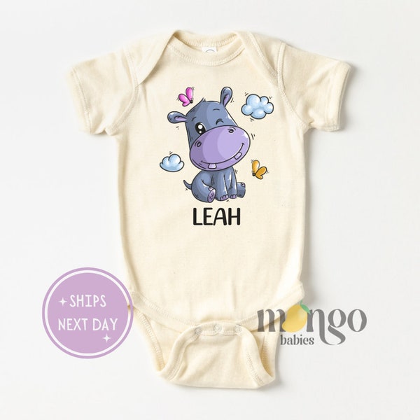 Cute Hippo Baby Bodysuit Custom Name Baby Shower Gift for Newborn Clothes for Kids Tshirt with Personalized Name Baby Bodysuit 2149
