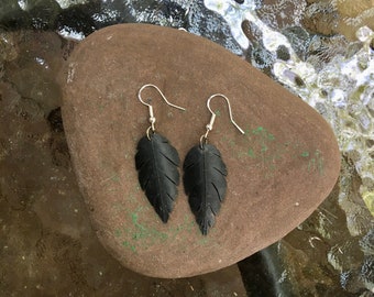 Upcycled Bike Tube Feather Earrings