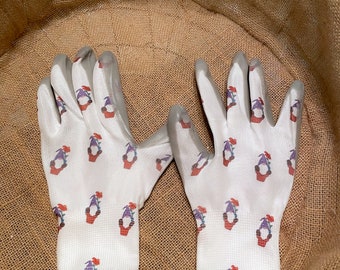 Purple Hat Gnome Garden Gloves // Cute Garden Gloves // Nitrile-Coated Gloves // Gnome Gardening Gloves