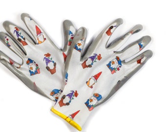 Gnome Garden Gloves // Cute Garden Gloves // Nitrile-Coated Gloves // Gnome Gardening Gloves