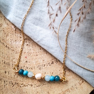 Edelstein Choker Perlenmix Geschenk Aquamarin