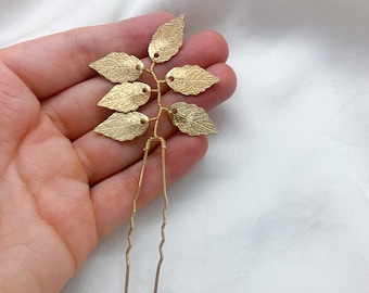 Gold Bridal Hair Pins, Wedding Leaf Vine Slide, Delicate Hair Accessories, Bridesmaid Headpiece, Minimal Wedding