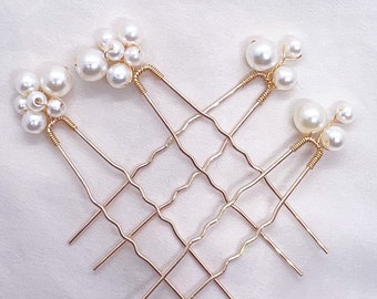 Gold Pearl Hair Pins Set, Bridal Wedding Accessories, Bridesmaid Piece