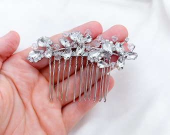 Silver Bridal Hair Comb, Crystal Leaf Wedding Bridal Gem Hair Piece, 7cm Hair Pin, Bridesmaid Accessories UK