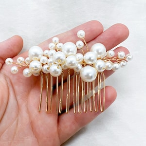 Gold Pearl Bridal Hair Comb, Wedding Bridal Pearl Hair Piece, Bridesmaid Accessories, Gold Hair Pin, UK