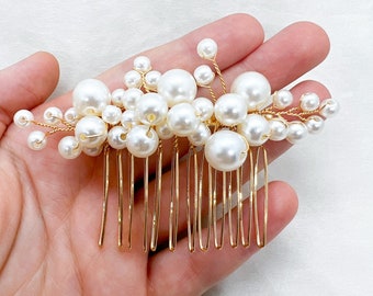 Gold Pearl Bridal Hair Comb, Wedding Accessory, Classic Romantic Hairstyle Piece
