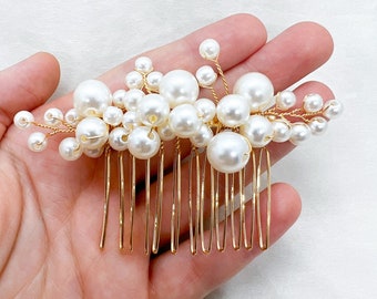 Gold Pearl Bridal Hair Comb, Wedding Bridal Pearl Hair Piece, Bridesmaid Accessories, Gold Hair Pin, UK