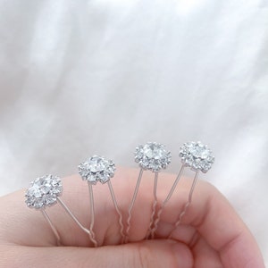 Silver Bridal Hair Pins, Wedding Gem Hair Accessories, Handmade Bridesmaid Flower Girl Headpiece, Minimal Wedding, UK image 2