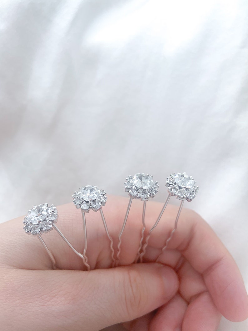 Silver Bridal Hair Pins, Wedding Gem Hair Accessories, Handmade Bridesmaid Flower Girl Headpiece, Minimal Wedding, UK image 2
