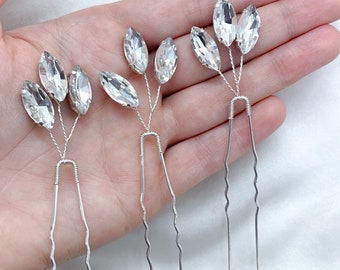 Silver Bridal Hair Pins, Wedding Leaf Hair Accessories, Handmade Bridesmaid Flower Girl Headpiece, Minimal Wedding, UK