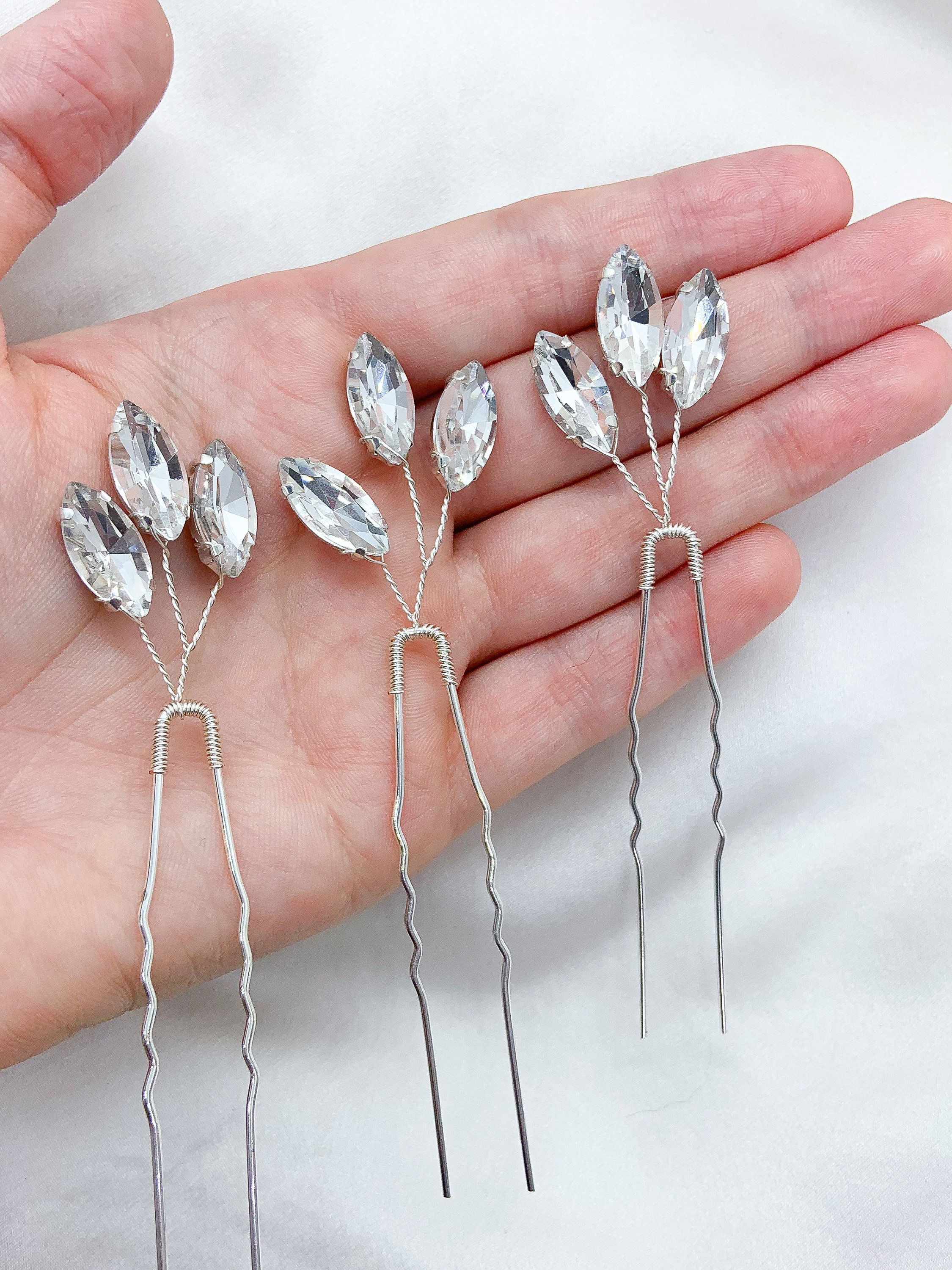 Silver Crystal Leaf Hair Pins for Women Yheakne Vintage Crystal Leaf Hair Clip Pin - Silver  main image 3