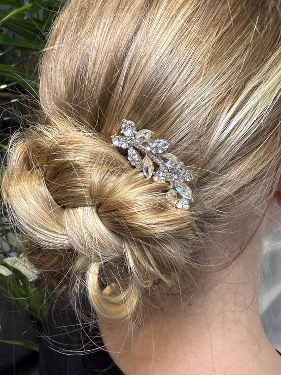 Crystal Leaf Wedding Hair Comb: Silver Bridal Hair Piece  display picture 2