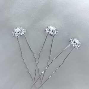 Silver Bridal Hair Pins, Wedding Gem Hair Accessories, Handmade Bridesmaid Flower Girl Headpiece, Minimal Wedding, UK image 1