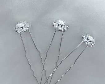 Silver Bridal Hair Pins, Wedding Gem Hair Accessories, Handmade Bridesmaid Flower Girl Headpiece, Minimal Wedding, UK