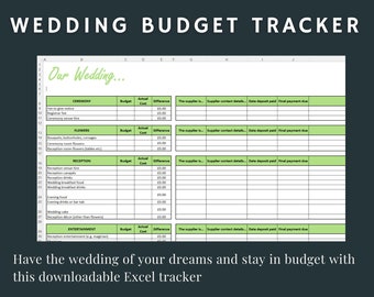 Wedding Budget Spreadsheet, Wedding Finance Tracker, Checklist Planner, Digital Budget Excel, Minimal Customisable Budget Sheet Download