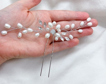 Pearl Bridal Hair Accessories, Silver Bride Pearl Pin Headpiece, Gem Hair Accessories Comb, Wedding Bridesmaid Headpiece Flower UK