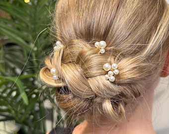 Gold Pearl Bridal Hair Pins: Wedding Hairpiece Set (4 Pins)