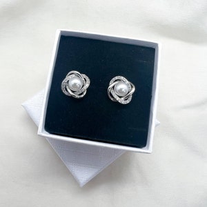 Sterling Silver Stud Earrings Pearl 925 Twist Zircon, Gift For Women With Box, Wedding Bridal Bridesmaid Accessories  UK