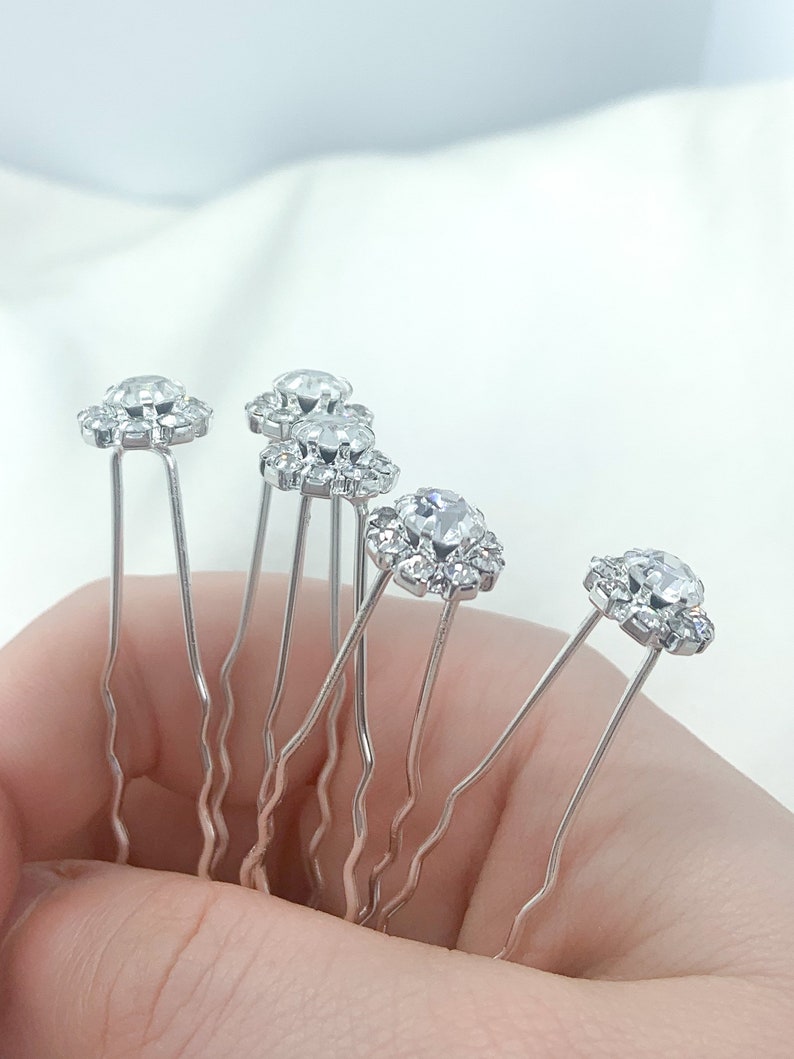 Silver Bridal Hair Pins, Wedding Gem Hair Accessories, Handmade Bridesmaid Flower Girl Headpiece, Minimal Wedding, UK image 7