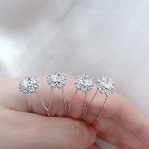 Silver Bridal Hair Pins, Wedding Gem Hair Accessories, Handmade Bridesmaid Flower Girl Headpiece, Minimal Wedding, UK image 3