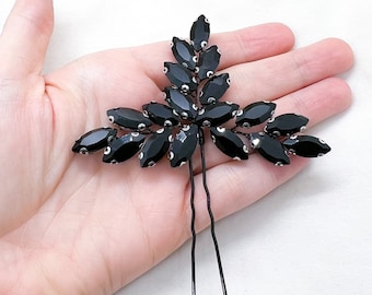 Black Bridal Hair Pins, Alternative Wedding Leaf Hair Accessories, Handmade Bridesmaid Flower Girl Headpiece, Dark Wedding, UK