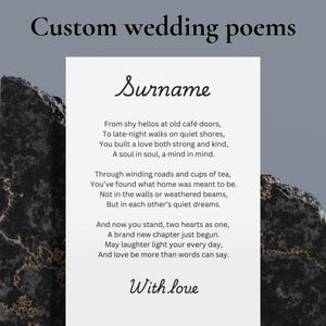 Custom Wedding Poem, Personalised Love Poem Gift for Couples, Unique Wedding Keepsake, Bespoke Poem for Bride and Groom, UK Seller