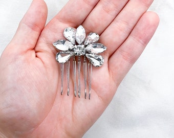 Mini Flower Bridal Hair Comb, Silver Crystal Hair Pin, Crystal Leaf Wedding Bridal, Gem Flower Hair Piece, Bridesmaid Accessories UK