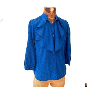 Vintage Women&#39;s Royal Blue Button Down Blouse.