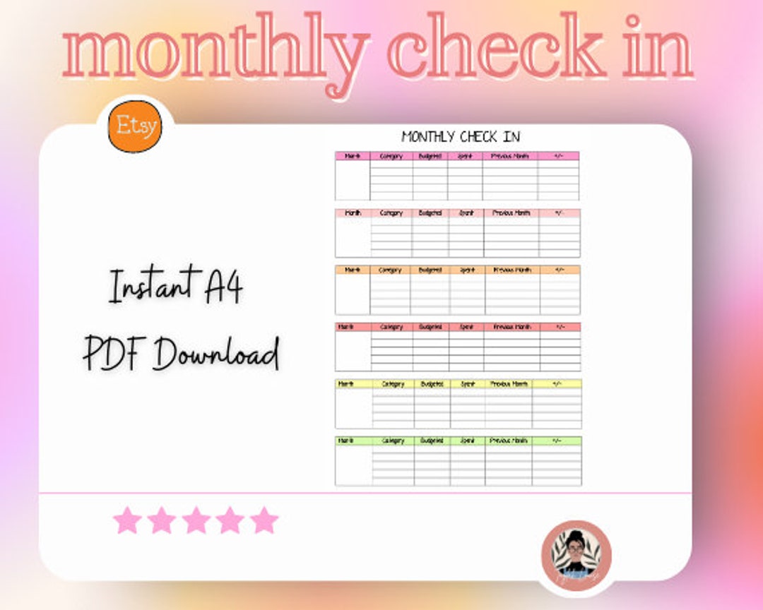Monthly Check Table Monthly Spending Check in Budget Template - Etsy