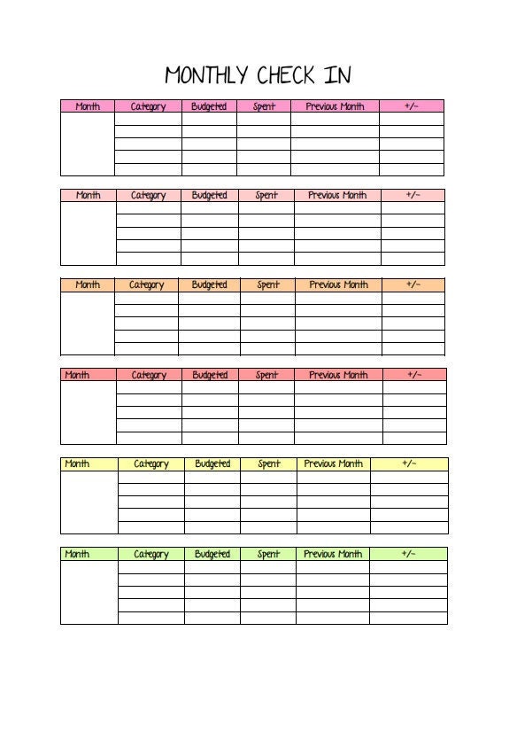 Monthly Check Table Monthly Spending Check in Budget Template - Etsy
