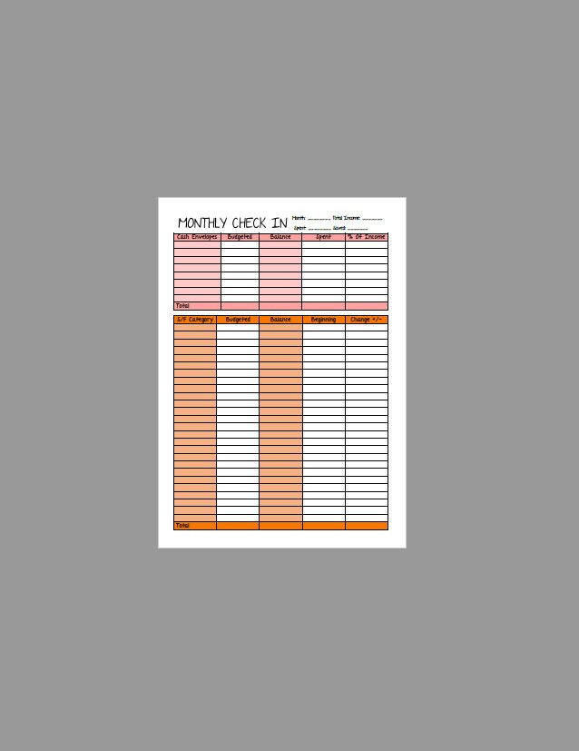 Monthly Check Table Monthly Check in Budget Template - Etsy