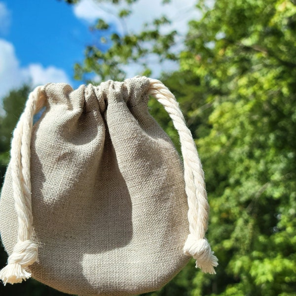 Natural Linen Drawstring Bags + Recycled Cotton Macrame Rope 5"| Handmade Mala Necklace Crystal Pouch Wedding Bridal Shower Party Favor