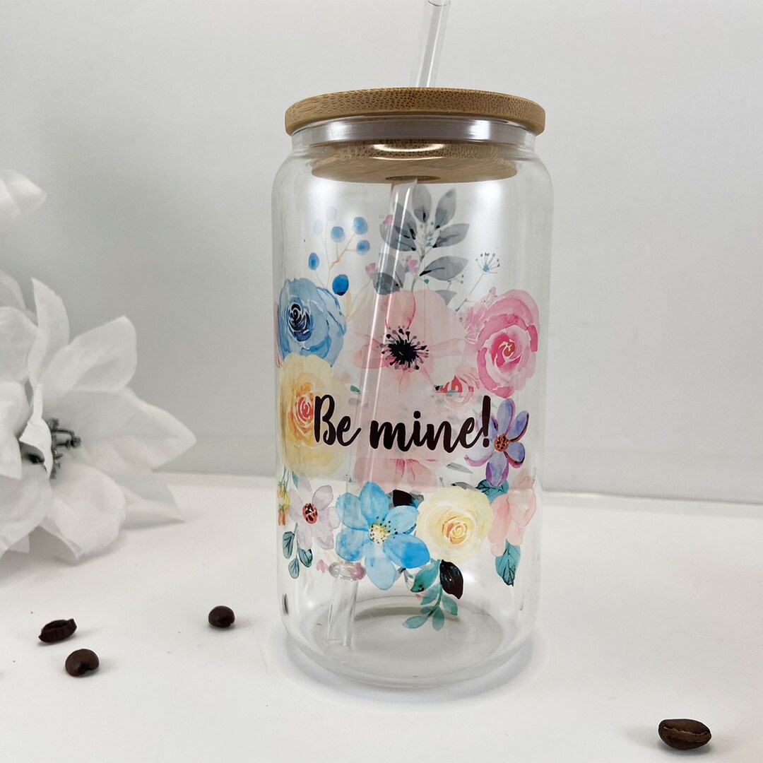 Flower Glass Mug Beer Glass With Lid Custom Glass Mug Soda Etsy