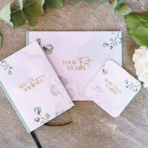 Coffret cadeau de luxe - Journal de grossesse, carnet de souvenirs pour bébé et cartes d'étapes importantes